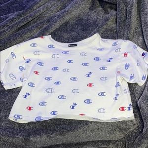 white Champion crop top